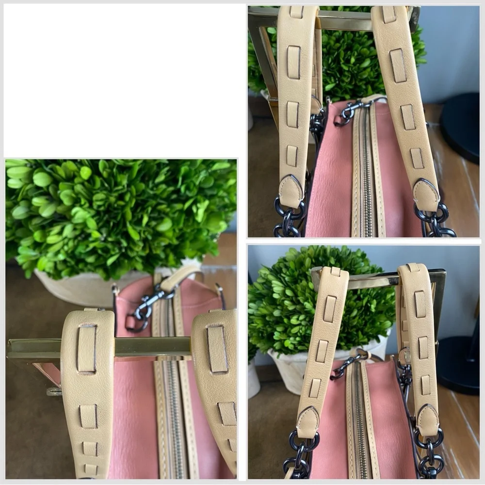 Coach Two-Tone Leather Tote in Cream and Pink with Tan Trim